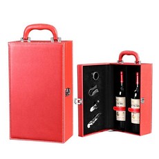 와인케이스 고급 가죽 선물 답례품 포장 단품 보관, 1개, 레드 이중 포함