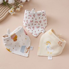 寶寶純棉口水巾新生嬰兒圍嘴全棉兒童雙層男女孩按扣三角巾口水兜, 1個, 1個裝, 大鵝花朵【三角巾】3條:如圖