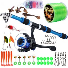 嗨購 1.8米六節旋轉釣魚竿套裝，5.5:1高速比率捲線器，含魚線魚餌，輕巧便攜, 藍色套裝 4