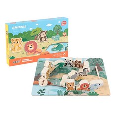 兒童趣味交通早教大顆粒積木認知玩具, 1個, 動物 穿線櫸木