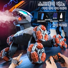 연기뿜는 무선조종 공룡, 단일배터리리튬배터리1세트+리모컨배터리+드라이버, 8륜스턴트 스프레이 공룡손잡이+시계듀얼 컨트롤, 1개