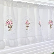 리빙데코 꽃다발 프릴 자수광목 주방바란스커튼150