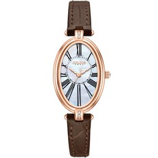 JULIUS 橢圓形珍珠母貝面盤真皮女錶，經典羅馬數字時標，鑲鑽設計，輕巧舒適