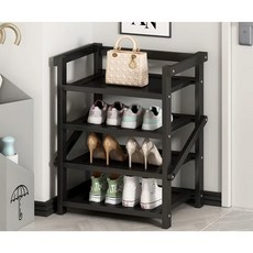 折疊鞋架 免安裝可折疊鞋架 置物架 鞋櫃 多層鞋架家用門口免安裝簡易鞋架可折疊多層收納架一拉就用經濟型宿捨鞋櫃, 黑色,【免安裝-可折疊】4層88cm, 1個