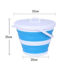 優選樂購 30L折疊桶 新款加厚洗衣桶 泡腳桶 便攜硅膠蓄水桶 臟衣藍洗車桶 提水桶 收納水桶 折疊水桶 摺疊水桶 儲水, 10升單加固圈藍色帶蓋, 1個