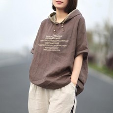 여성 캐주얼 반팔 후드티 루즈핏 데일리 티셔츠 여름용 프린팅 반팔 상의