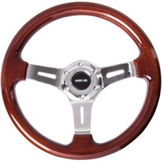 NRG 이노베이션스 NRG-ST-015-1BK 클래식 우드 그레인 스티어링 휠 330mm 25mm 깊이 3 스포크 매트 블랙 센터 6x70mm 마호가니 그립, 크롬