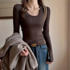 Couchsurfing 여성 라운드 넥 샌딩 하이 슬림 상의 2634