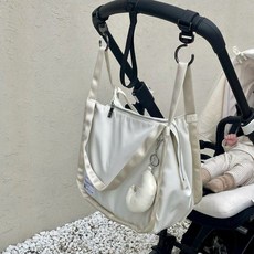 Midodo 媽咪包 嬰兒車掛袋 子母包 大容量收納外出單肩手提待產包, 外袋+内袋【送嬰兒推車掛鈎】, 白色