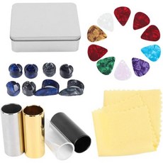 기타 액세서리 키트 10 셀룰로이드 피크 + 4 슬라이더 8 손가락 커프 철제 상자와 선물 상자 포함 연주용 슬라이드, 기타 액세서리 키트 10 셀룰로이드 피크 + 4 슬라이