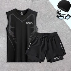 男士夏季防曬速乾運動泳衣泳褲套裝，衝浪溫泉短褲，防走光三分沙灘褲