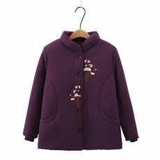 여성 중년 엄마 겨울 두꺼운 면 재킷 노인용 따뜻한 아우터, 2XL 62.5-67.5kg, 딥퍼플