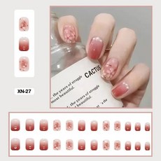 여름 요정 꽃 패턴 네일 아트 인조 손톱 접착 핑크 보라색 짧은 웨어러블 착용 도구 포함 24개, XN-27, 1개