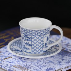 日本藍凜堂 陶瓷咖啡杯碟套裝 青花日式下午茶拉花杯, 北1-青花斗笠杯+碟 - 四君子,200-280Ml, 1個