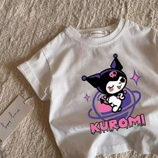 인옌신 만화 프린트 반팔 쿠로미 남녀공용 티셔츠 티셔츠 순면 탑 귀여운 라운드넥 반팔