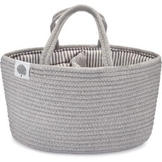 파커베이비 로프 기저귀 가방 수납함 보관함 바스켓 거실 침실 이동용 아기가방, 회색, 1세트