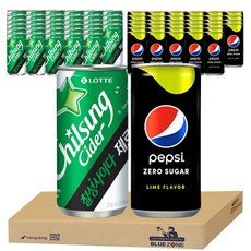 블루존 제로 칠성 사이다 29개입+제로 펩시 29개입 세트, 210ml
