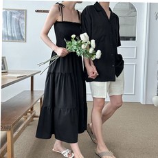비치룩 제주도 해외 여행 휴가 검정색 커플룩 여름 원피스