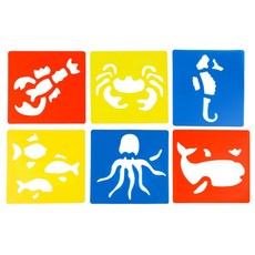 어린이 미술활동 그림꾸미기 스텐실판 6종 미술키트 꾸미기놀이 도안찍기 스텐실도안, 2세트, 바다