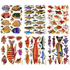 [ 1219695 ] 물고기004 6장 소형 물고기 스티커 자체 접착 글리터 메탈릭 호일 반사 장식 스크랩북 아동용 - 10.2 x 13.2cm(4 5.25인치)/시트 (골드, [ 1219695 ] 물고기004 6장 소형 물고기 스