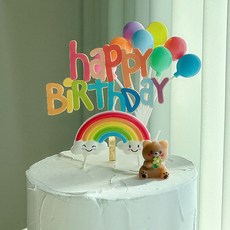 레인보우 케이크 토퍼 + 초 4종 세트, 1개, 30g, 무향