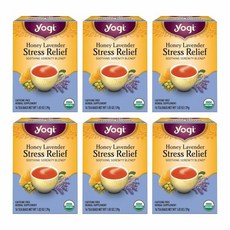 요기 티 허니 라벤더 스트레스 릴리프 - 16티백(팩당 6팩) 카모마일 레몬밤 레몬그라스 스피어민트 잎 페퍼민트 향 등 포함, 29g