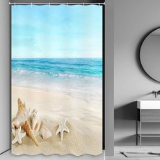 JAWO 해상 등대 샤워 커튼 블루 크랩 앵커 요트 해안 욕실 장식 방수 패브릭 커튼 세트 후크 12개 172.7 x 177.8cm(69 70인치)