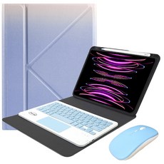 Powerway iPad Pro 11吋(四代三代/二代/一代)專用立控型藍牙鍵盤皮套組/保固一年, 彩藍色(藍色鍵帽/藍色滑鼠)