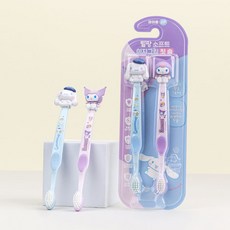 릴팡 산리오 캐릭터 피규어 어린이 칫솔 시나모롤 & 쿠로미, 혼합색상, 5개, 2개입