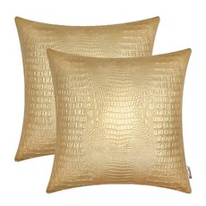 BRAWARM 인조 가죽 베개 커버 30.5 x 50.8cm12 20인치 아이보리 화이트 2팩 악어 장식 요추 장식용 쿠션 거실 소파 침대 가정용 184532, 골드 - 악어