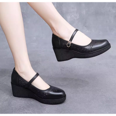 쌍천 부드러운 가죽 로퍼 편안한 통굽 키높이 힐 6cm A26031703