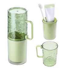 SNOMEL 탈착식 손잡이가 있는 치약 및 칫솔 여행용 케이스 커버 여행용 칫솔 홀더 여행 욕실용 휴대용 칫솔 홀더 컵 용기 (앰버 워터 리플), 그린, 워터 리플