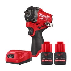 밀워키 M12 FIW2F38-252 충전 임팩트 렌치 12V 2.5Ah 고출력 배터리 2개 세트, 1개