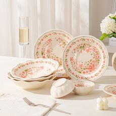 도자기 식기세트 2인용 신혼부부 주방용 예쁜 접시 그릇 세트 선물용 홈세트 식기 도자기그릇세트, 1개, 동일 구성, 4.5인치 그릇+8인치 얕은 접시 2개 세트