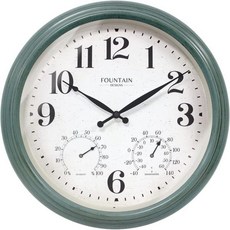 18 온도계와 습도계가 있는 메종 인아웃도어 시계 올인원 웨더 스테이션 그레이 오크 피니시날씨 온도계벽 장식, Aged Teal, 18 inch, 1개