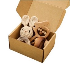 4 PCS 나무 크로 셰 뜨개질 딸랑이 장난감 자연 Teether 동물 선물, rabbit