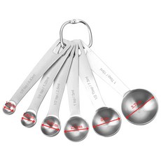 304不鏽鋼量匙組，六件式量勺組合，精準計量匙，廚房烘焙調味必備, 1個, 304不鏽鋼量杓組