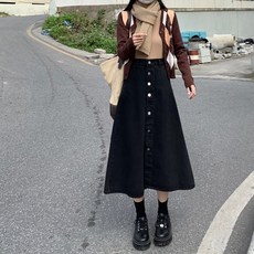 투니스 여성 빈티지 루즈핏 A라인 데님 롱 스커트