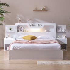 상일리베가구 호텔 로이스 LED 멀티수납 침대+본넬 매트 SS (수퍼싱글), 화이트