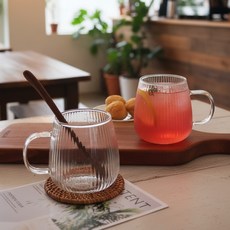 루비아 플리츠 내열유리 머그컵 380ml, 6개, 투명