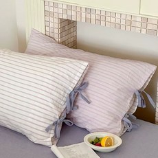 코무무 파스텔 스트라이프 리본 베개커버 베갯잇 6종 컬러 세트