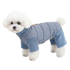 메이플 강아지 패딩점버 겨울 옷 후드 핫 외출용 올인원 애견옷 일체 소형 반려동물 반려견, 1개, 그레이블루