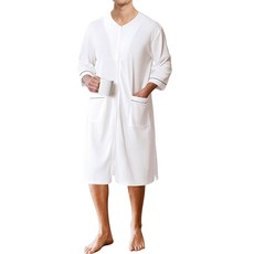 에쿠아르 남성 로브 경량 소프트 S 3XL 코트 배스로브 지퍼 슬립웨어 숏 하우스 포켓, White, Medium
