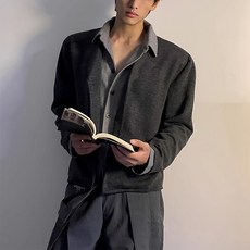 潮流休閒舒適翻領上衣男士秋季長袖開衫外套，時尚百搭，舒適親膚