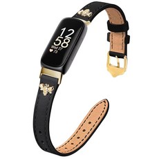 Fitbit inspire 3 밴드와 호환되는 슬림 가죽 밴드 참 fitbit inspire 2/1을 위한 여성스러운 디자인, Black/Gold, For Fitbit Inspire 2/1, 블랙/골드
