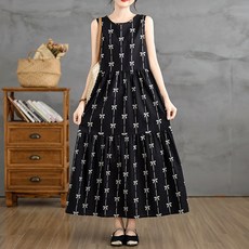 바바라옷장 2491766 - 리본 면 패턴 롱원피스 빅사이즈원피스 면원피스 여름원피스 맥시롱원피스 플라워원피스 40대원피