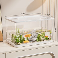 透明生態造景魚缸 桌面小型水族箱 烏龜曬臺爬臺飼養缸, 1個, 如圖