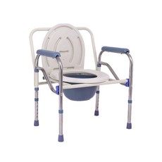 【極美家居】老人便盆椅 馬桶凳 坐便椅 老人馬桶 移動洗澡椅 流動廁所, 1個, 多功能坐便椅-五檔調節【贈便桶】, 白藍