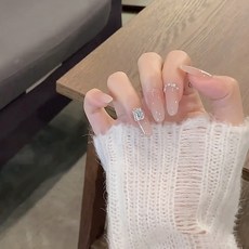 2026新款穿戴甲小香風貓眼高級感手工美甲甲片珍珠閃鑽辣妹指甲片, 1個, BY1789雪泥鴻爪:手工甲M碼#10片/袋