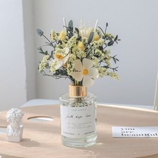 阿素無火香薰蠟燭干花花束擺件 臥室持久香氛精油家居桌面裝飾品, 1個, 威廉白茶+情人草干花